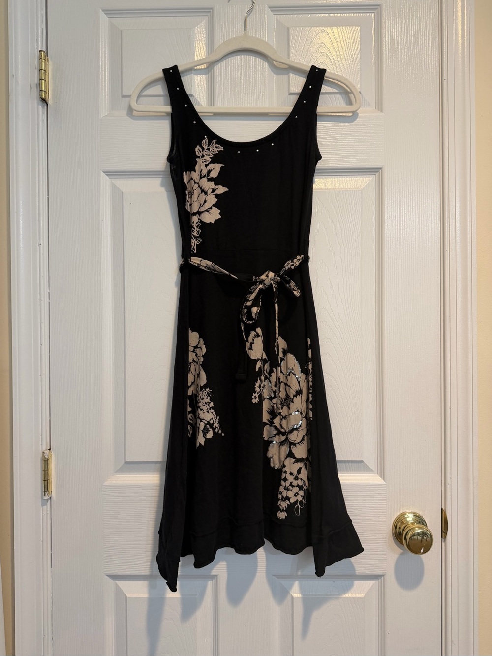 Desigual Black Dress with Beige Floral Print and Belt